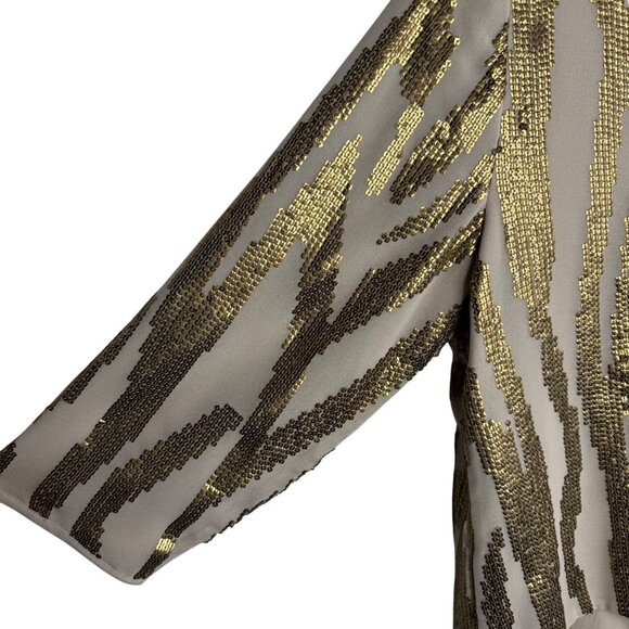 Chicos Size 2 Open Front Sheer Beige & Gold Sequin Kimono Jacket - Picture 3 of 10